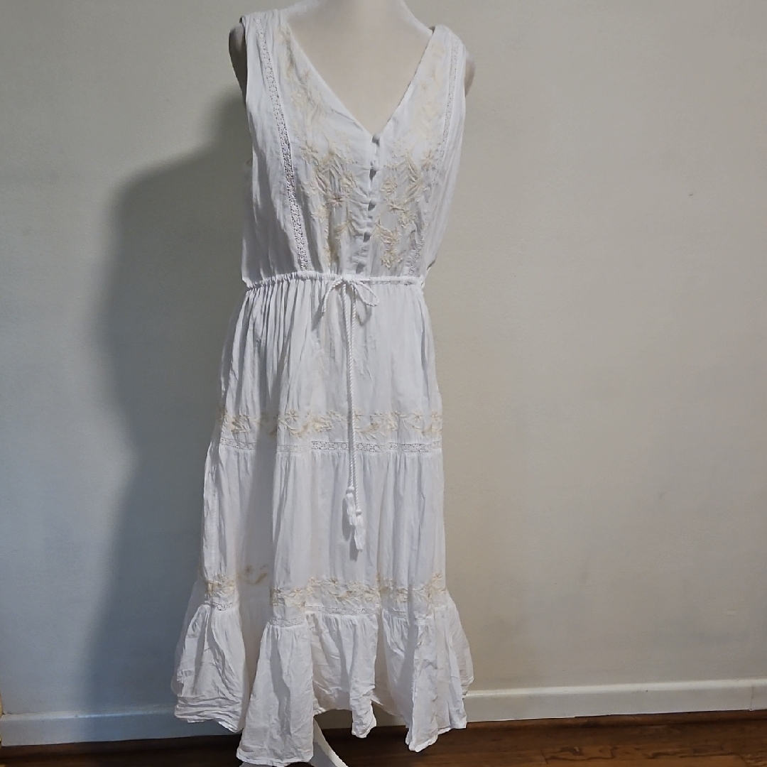 Joie White Sleeveless Midi Dress Large Festival Boho